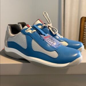 Prada Men's Americas Cup Blue & Silver Low-Top Sneakers